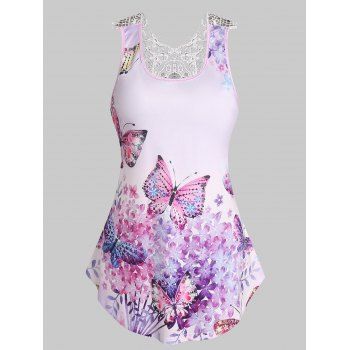 

Floral Butterfly Print Lace Tank Top, Light purple