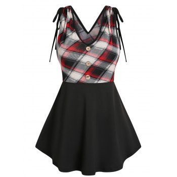 

Plaid Cinched Tie Skirted Tank Top, Black