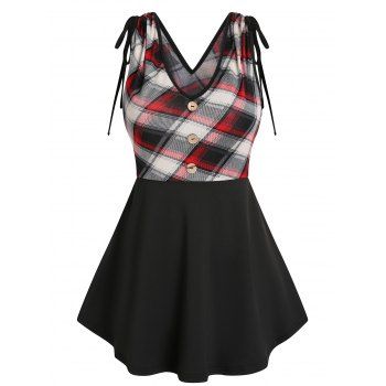

Plaid Cinched Tie Skirted Tank Top, Black