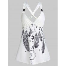dresslily Retro Dream Catcher Feather Print Twisted Cross Tank Top