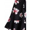 Flower Print Sundress Lace Eyelet Garden Party Dress O Ring Lace Up Dress - BLACK XL