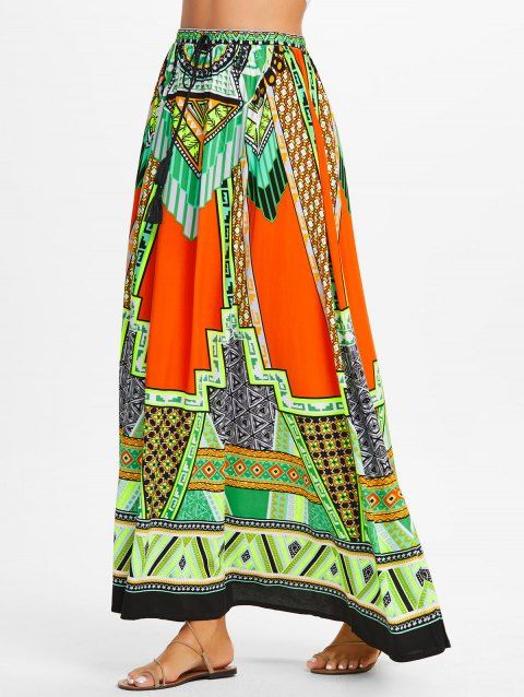 Tribal Geometric Print Bohemian Maxi Skirt