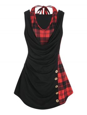 Plaid Draped Twofer Ruched Tank Top