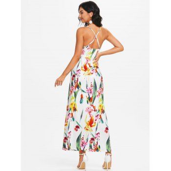 Buy Floral Palm Print Criss Cross Surplice Dress. Picture