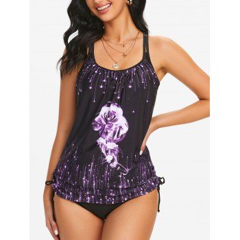 

Strappy Cinched Side Floral Star Tankini Swimwear, Multicolor