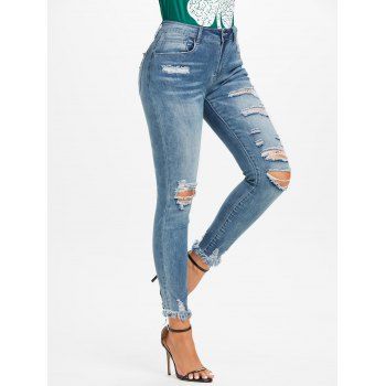 

Ripped Frayed Distressed Skinny Jeans, Blue