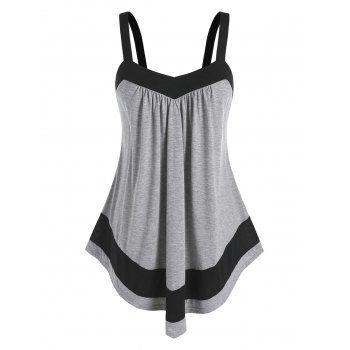 

Plus Size Tank Top Two Tone Color Ruched Sweetheart Neck Swing Tank Top, Gray