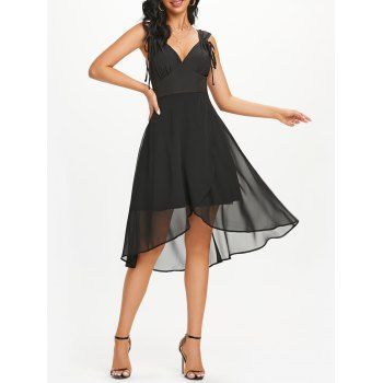 Plunging Neck Ruched Bust Chiffon Dress