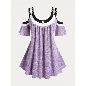 

Plus Size & Curve Cold Shoulder Chains Space Dye Tee, Light purple