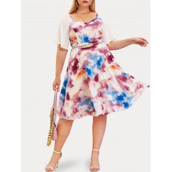 Women Plus Size Tie Dye Flutter Sleeve Dress Clothing Online L Multicolor