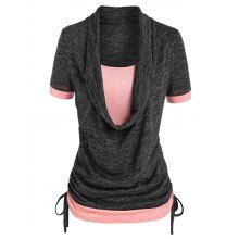dresslily Colorblock Cowl Neck 2 In 1 Tee