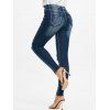Pockets Ripped Button Fly Design Dark Wash Jeans - BLUE S