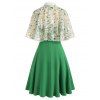 Cami A Line Dress and Sheer Daisy Cape Set - GREEN L
