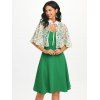 Ensemble de Robe Ligne A à Bretelle et de Cape Transparente Fleurie - Vert 2XL