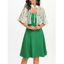 Ensemble de Robe Ligne A à Bretelle et de Cape Transparente Fleurie - Vert 2XL