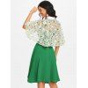 Ensemble de Robe Ligne A à Bretelle et de Cape Transparente Fleurie - Vert 2XL