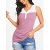 Notched Collar Two Tone Henley Tank top - LIGHT PINK L