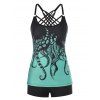 Tummy Control Swimsuit Crisscorss Octopus Print Boyshort Tankini Swimwear - WHITE M