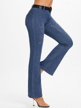 High Waisted Rhinestone Flare Jeans