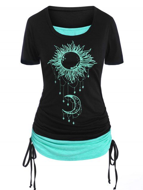T-shirt à Imprimé Etoile Lune et Soleil 2 en 1