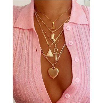 

Maple Portrait Heart Cross Triangle Layered Necklace, Golden