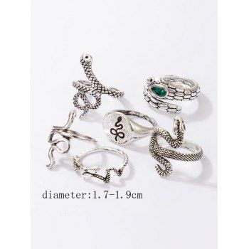 6 Pcs Snake Alloy Rhinestone Ring Set