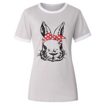 

Cute Rabbit Ringer T Shirt, Light gray