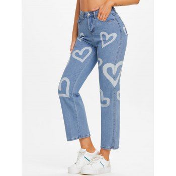 

Straight Heart Print Boyfriend Jeans, Light blue