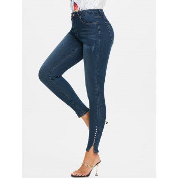 

Studded Slit Dark Wash Skinny Jeans, Blue