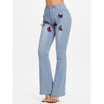 

Embellished Butterfly High Rise Flare Jeans, Light blue