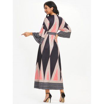 Bohemian Striped Flare Sleeve Long Plunge Dress