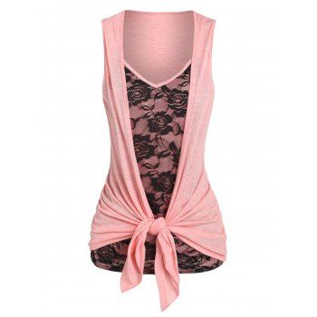 

Lace Panel Draped Two Tone Tank Top, Light pink