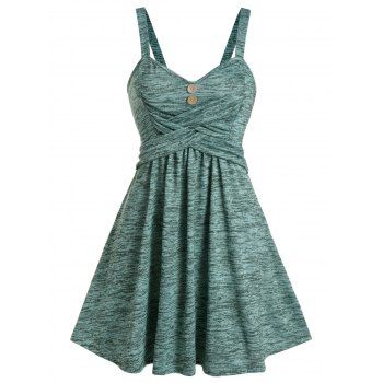 

Plus Size & Curve Dress Space Dye Dress Criss Cross Mock Button A Line Midi Dress, Light green