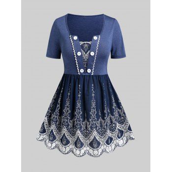 

Plus Size & Curve Embroidered Skirted T-shirt, Deep blue