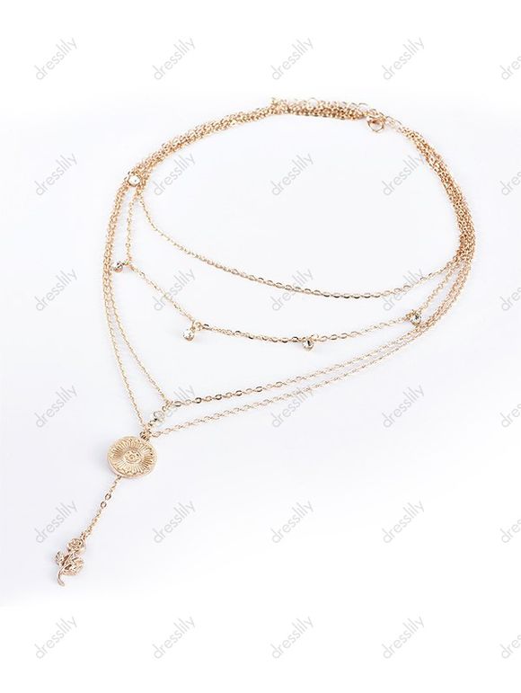 Collier Chaîne Superposé Pendant en Strass - d'or 