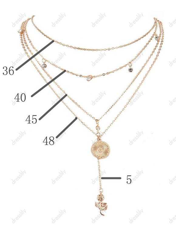 Collier Chaîne Superposé Pendant en Strass - d'or 