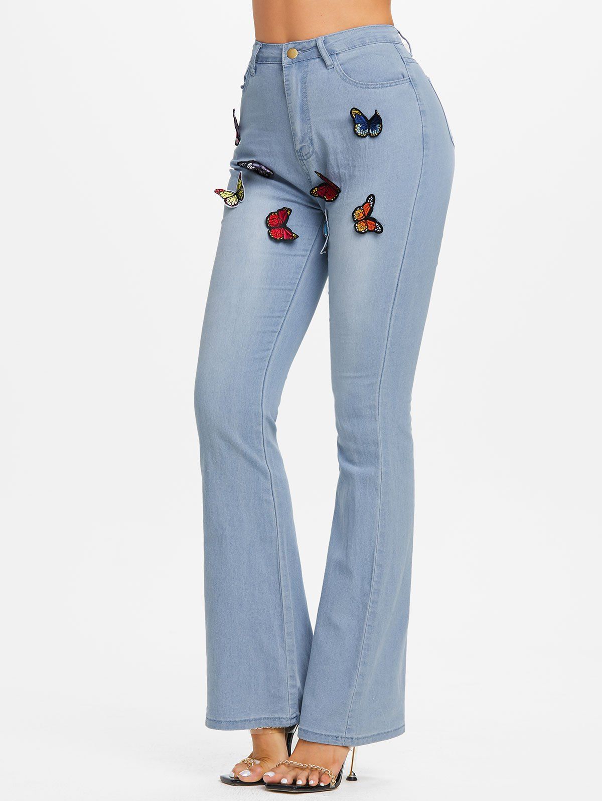 Embellished Butterfly High Rise Flare Jeans 