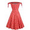 Off Shoulder Heart Print Knotted Dress - RED M