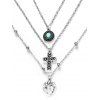 Cross Map Faux Turquoise Layered Pendant Necklace - SILVER 