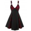 Gothic Dress Skull Lace Mini Dress Plunging Neck O Ring Mini Dress Sleeveless Godet Dress - RED XL