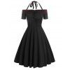 Gothic Off The Shoulder Lace Up Halter Short Sleeve Dress - BLACK L