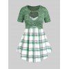 Plus Size & Curve Keyhole Crossover Plaid 2 in 1 Tee - GREEN 4X | US 26-28