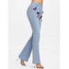 Embellished Butterfly High Rise Flare Jeans - LIGHT BLUE XL