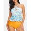 Maillot de Bain Tankini Péplum Croisé Fleur Marguerite avec Trou de Serrure - Bleu clair XL