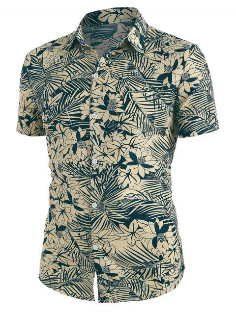 Allover Leaf Flower Print Button Up Shirt