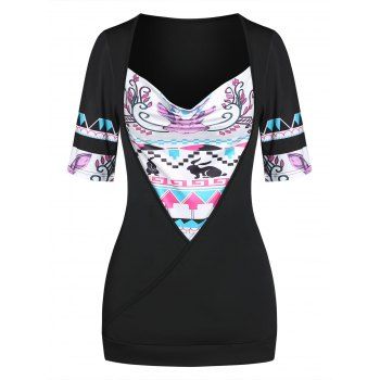 

Rabbit Geometric Print Cowl Neck Short Sleeve Tee, Black