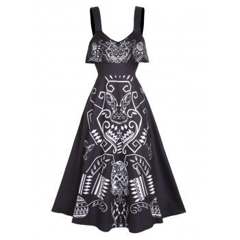 

Rabbit Egg Print Flounce Midi Easter Dress, Black