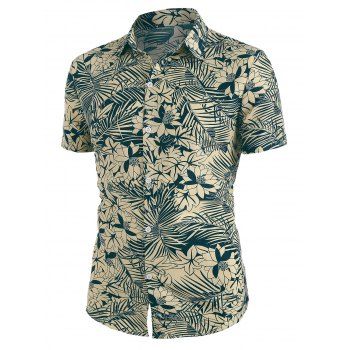 

Allover Leaf Flower Print Button Up Shirt, Multicolor a