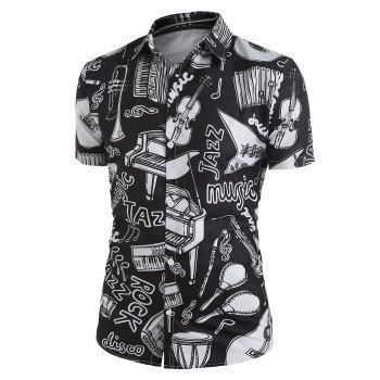 

Allover Musical Instrument Print Shirt, Black