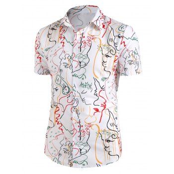 

Abstract Figure Print Button Up Shirt, White